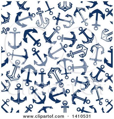 Clipart of a Nautical Seamless Background Pattern of Blue Anchors - Royalty Free Vector Illustration by Vector Tradition SM