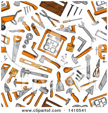 Clipart of a Seamless Background Pattern of Tools - Royalty Free Vector Illustration by Vector Tradition SM