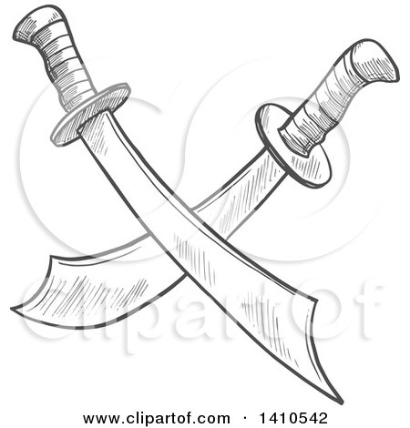 Clipart of Gray Sketched Crossed Swords - Royalty Free Vector Illustration by Vector Tradition SM