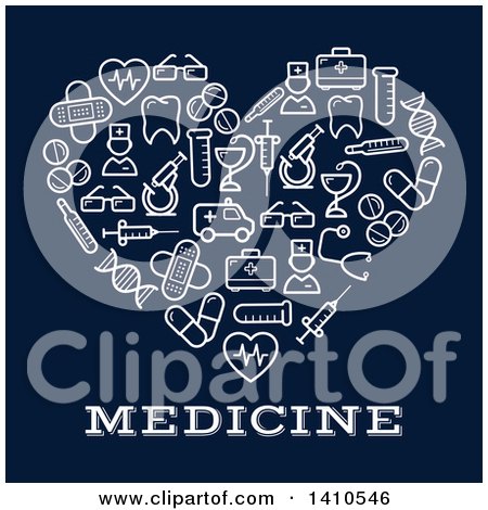 Clipart of a Heart Made of White Medical Icons, on Blue - Royalty Free Vector Illustration by Vector Tradition SM