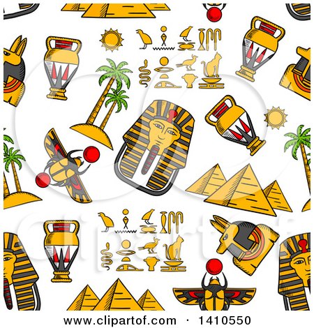 Clipart of a Seamless Background Pattern of Ancient Egyptian Icons - Royalty Free Vector Illustration by Vector Tradition SM