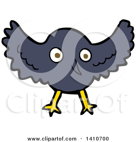 Clipart of a Cartoon Black Flying Owl - Royalty Free Vector Illustration by lineartestpilot