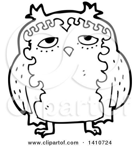 Clipart of a Cartoon Black and White Lineart Owl - Royalty Free Vector Illustration by lineartestpilot