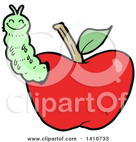 Clipart of a Cartoon Worm in an Apple - Royalty Free Vector Illustration by lineartestpilot