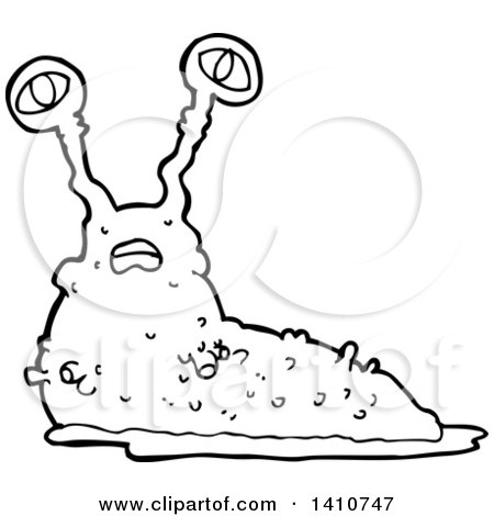 Clipart of a Cartoon Black and White Lineart Slug - Royalty Free Vector Illustration by lineartestpilot