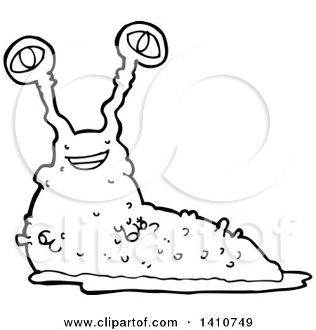 Clipart of a Cartoon Black and White Lineart Slug - Royalty Free Vector Illustration by lineartestpilot