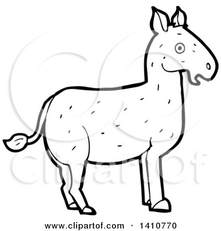 Clipart of a Cartoon Black and White Lineart Donkey - Royalty Free Vector Illustration by lineartestpilot