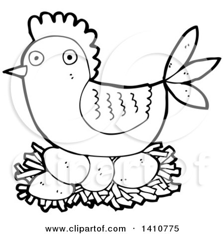 Clipart of a Cartoon Black and White Lineart Hen Chicken - Royalty Free Vector Illustration by lineartestpilot