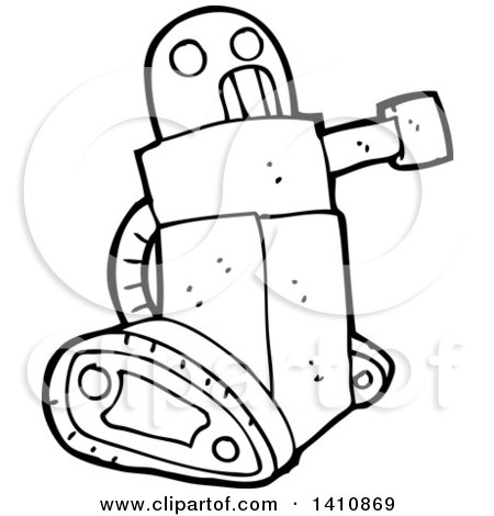 Clipart of a Cartoon Black and White Lineart Robot - Royalty Free Vector Illustration by lineartestpilot