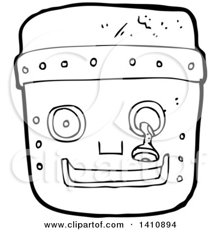 Clipart of a Cartoon Black and White Lineart Robot Face - Royalty Free Vector Illustration by lineartestpilot