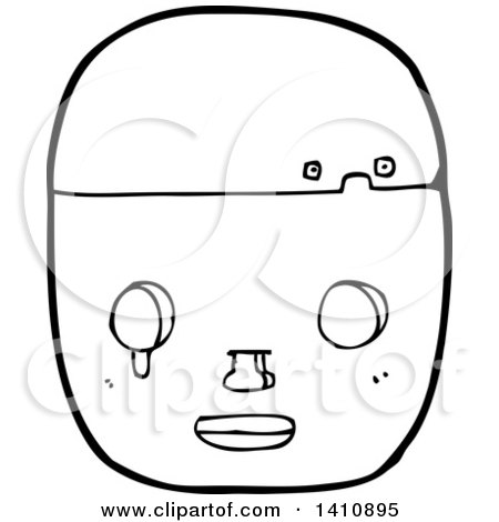 Clipart of a Cartoon Black and White Lineart Robot Face - Royalty Free Vector Illustration by lineartestpilot