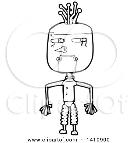 Clipart of a Cartoon Black and White Lineart Robot - Royalty Free Vector Illustration by lineartestpilot