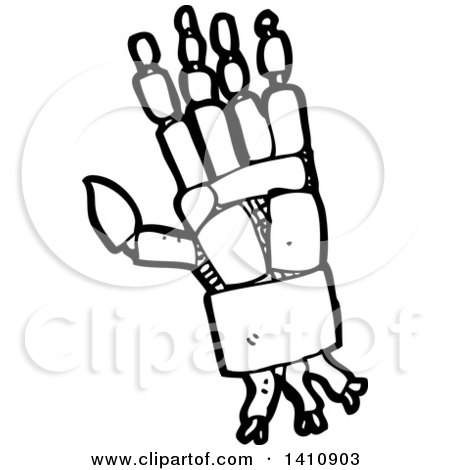 Clipart of a Cartoon Black and White Lineart Robot Hand - Royalty Free Vector Illustration by lineartestpilot
