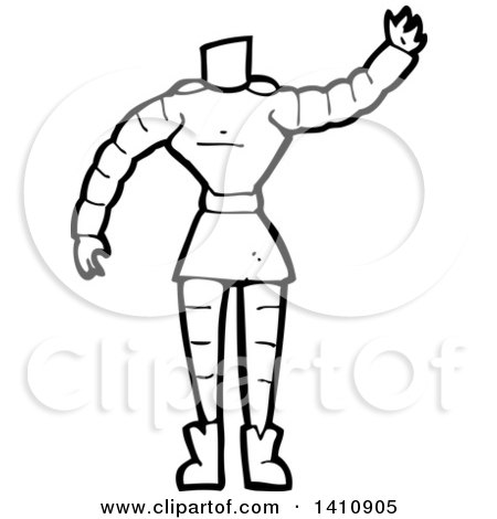 Clipart of a Cartoon Black and White Lineart Headless Robot Body - Royalty Free Vector Illustration by lineartestpilot