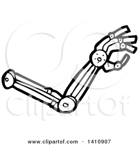 Clipart of a Cartoon Black and White Lineart Robot Arm - Royalty Free Vector Illustration by lineartestpilot