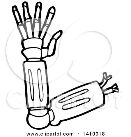 Clipart of a Cartoon Black and White Lineart Robot Arm - Royalty Free Vector Illustration by lineartestpilot
