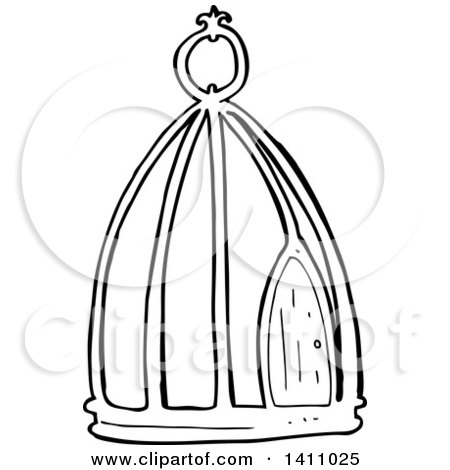 Clipart of a Cartoon Black and White Lineart Bird Cage - Royalty Free Vector Illustration by lineartestpilot