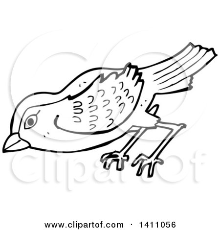 Clipart of a Cartoon Black and White Lineart Bird - Royalty Free Vector Illustration by lineartestpilot