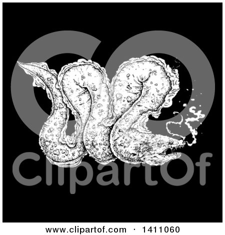 Clipart of a Black and White Eel on Black - Royalty Free Vector Illustration by lineartestpilot