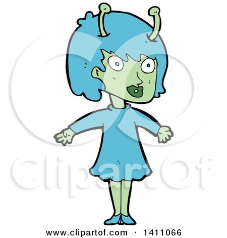 Clipart of a Cartoon Alien Girl - Royalty Free Vector Illustration by lineartestpilot
