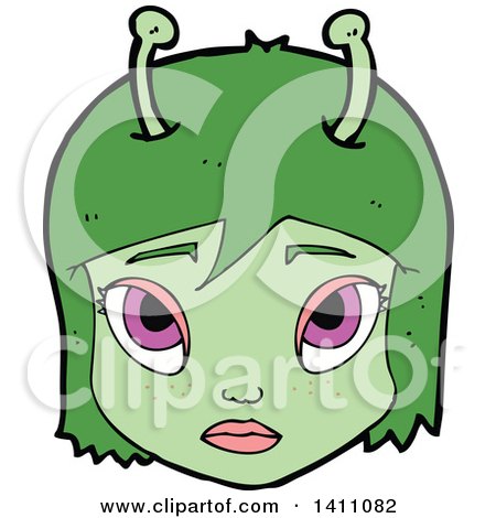 Clipart of a Cartoon Female Alien Face - Royalty Free Vector Illustration by lineartestpilot