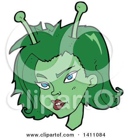 Clipart of a Cartoon Female Alien Face - Royalty Free Vector Illustration by lineartestpilot