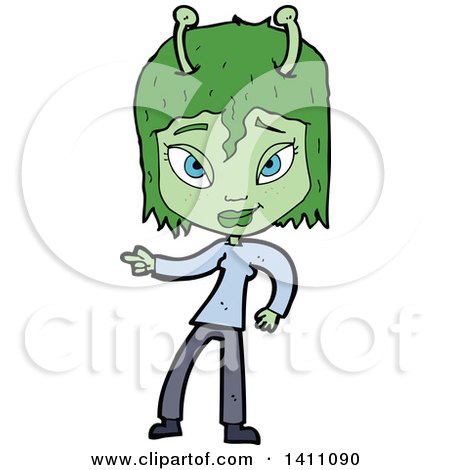 Clipart of a Cartoon Female Alien - Royalty Free Vector Illustration by lineartestpilot