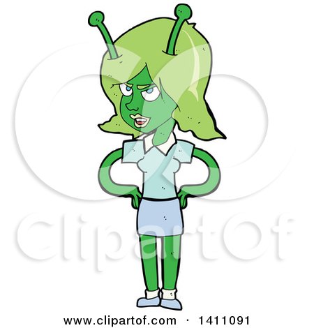 Clipart of a Cartoon Female Alien - Royalty Free Vector Illustration by lineartestpilot