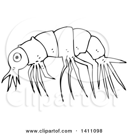 Clipart of a Cartoon Black and White Lineart Shrimp or Prawn - Royalty Free Vector Illustration by lineartestpilot