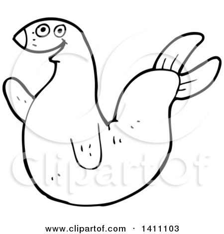 Clipart of a Cartoon Black and White Lineart Seal - Royalty Free Vector Illustration by lineartestpilot