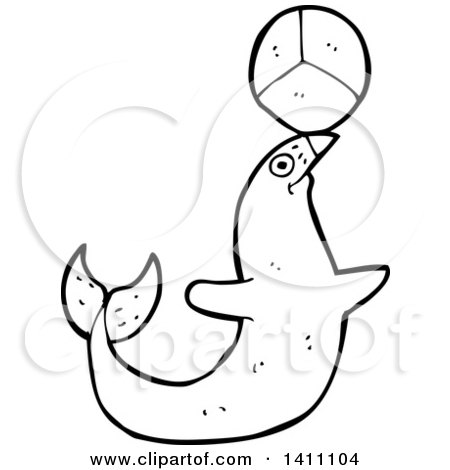 Clipart of a Cartoon Black and White Lineart Seal - Royalty Free Vector Illustration by lineartestpilot