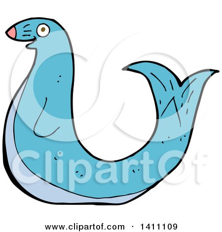 Clipart of a Cartoon Blue Seal - Royalty Free Vector Illustration by lineartestpilot