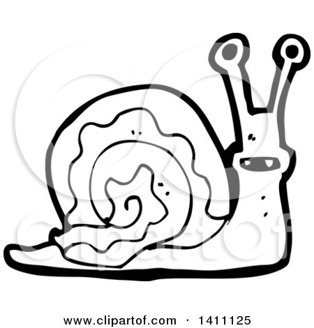 Clipart of a Cartoon Black and White Snail - Royalty Free Vector Illustration by lineartestpilot
