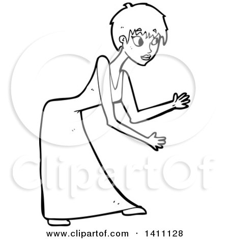 Clipart of a Cartoon Black and White Lineart Woman Dancing the Robot - Royalty Free Vector Illustration by lineartestpilot