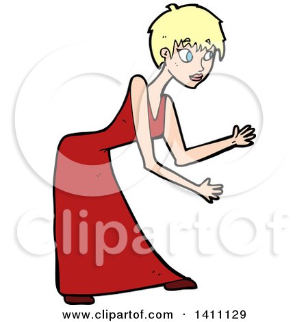 Clipart of a Cartoon Blond White Woman Dancing the Robot - Royalty Free Vector Illustration by lineartestpilot