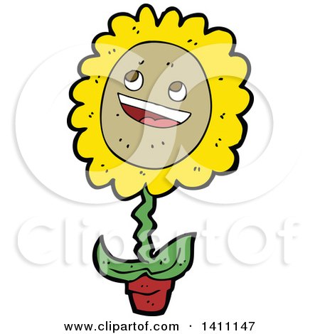 Clipart of a Happy Potted Sunflower - Royalty Free Vector Illustration by lineartestpilot