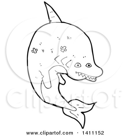 Clipart of a Black and White Lineart Shark - Royalty Free Vector Illustration by lineartestpilot