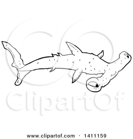 Clipart of a Black and White Lineart Hammerhead Shark - Royalty Free Vector Illustration by lineartestpilot