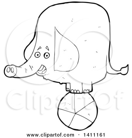 Clipart of a Cartoon Black and White Lineart Elephant - Royalty Free Vector Illustration by lineartestpilot