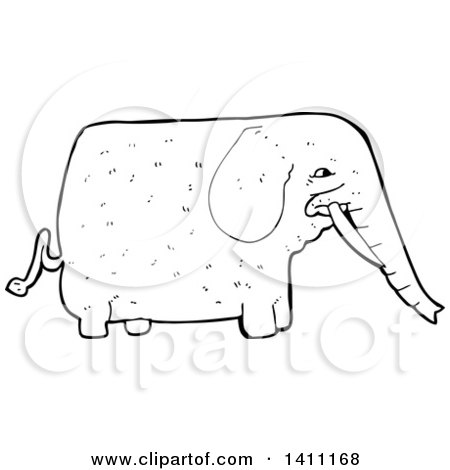 Clipart of a Cartoon Black and White Lineart Elephant - Royalty Free Vector Illustration by lineartestpilot