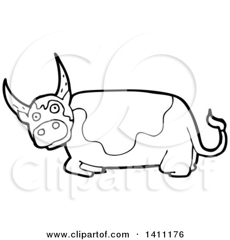Clipart of a Cartoon Black and White Lineart Cow Bull - Royalty Free Vector Illustration by lineartestpilot