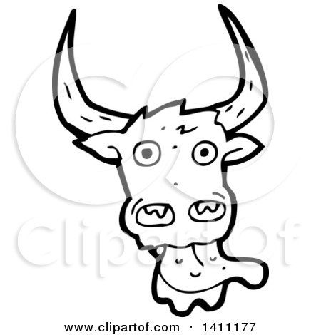 Clipart of a Cartoon Black and White Lineart Licking Cow Bull - Royalty Free Vector Illustration by lineartestpilot