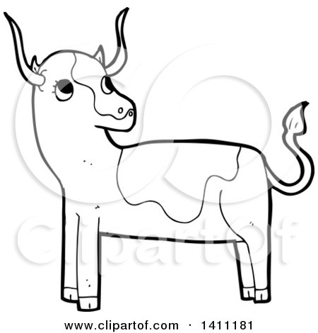 Clipart of a Cartoon Black and White Lineart Cow Bull - Royalty Free Vector Illustration by lineartestpilot
