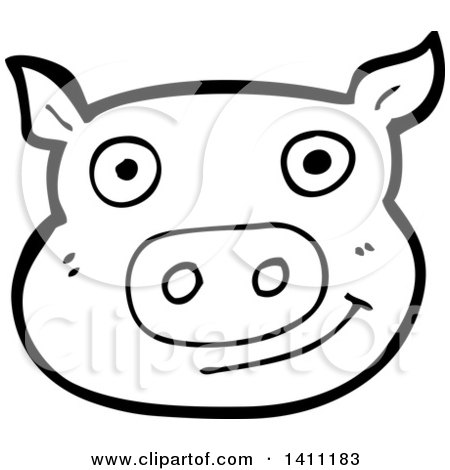Clipart of a Cartoon Black and White Lineart Pig - Royalty Free Vector Illustration by lineartestpilot