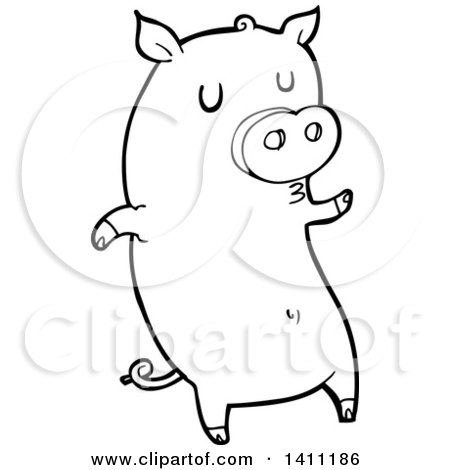Clipart of a Cartoon Black and White Lineart Pig - Royalty Free Vector Illustration by lineartestpilot