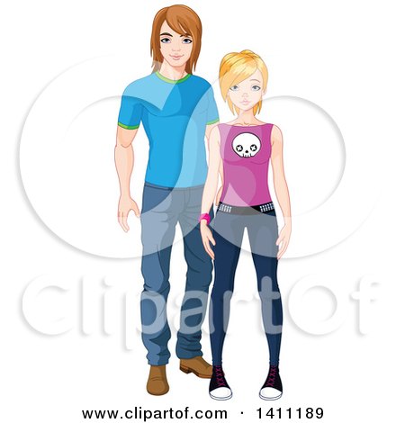 Clipart of a Young Caucasian Man and Woman in Casual and Punk Clothing - Royalty Free Vector Illustration by Pushkin