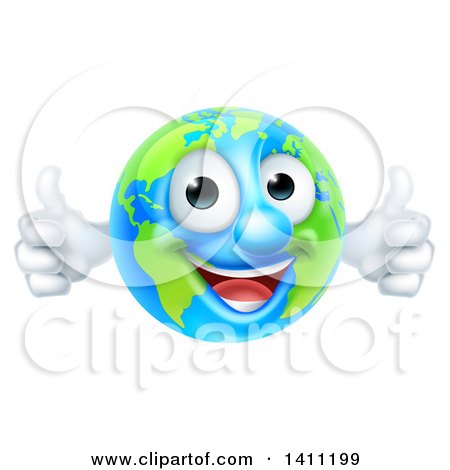 Clipart of a Happy Earth Mascot Giving Two Thumbs up - Royalty Free Vector Illustration by AtStockIllustration