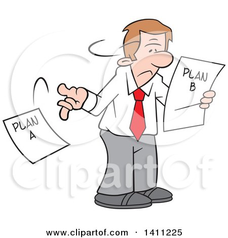 Clipart of a Cartoon Caucasian Man Moving on to Plan B - Royalty Free Vector Illustration by Johnny Sajem
