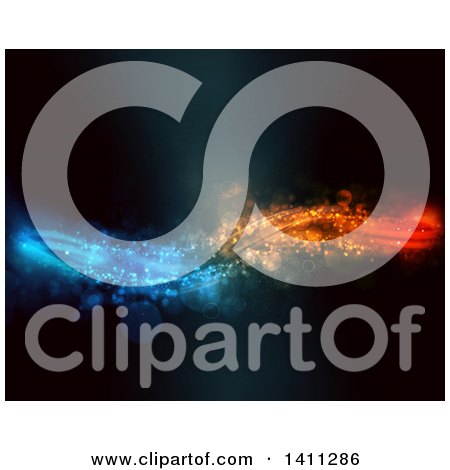 Clipart of a Background of Flowing Blue Orange and Red Lights and Flares - Royalty Free Illustration by KJ Pargeter