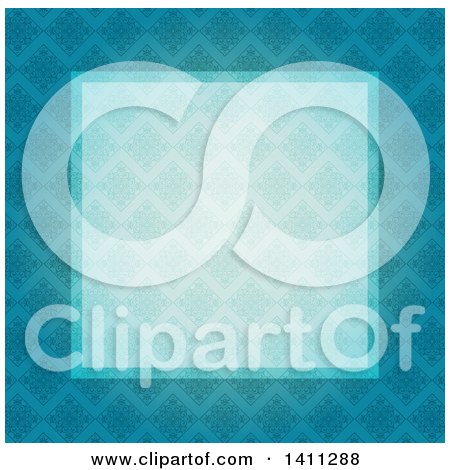 Clipart of a Blue Background of Floral Diamonds and Text Space - Royalty Free Vector Illustration by KJ Pargeter